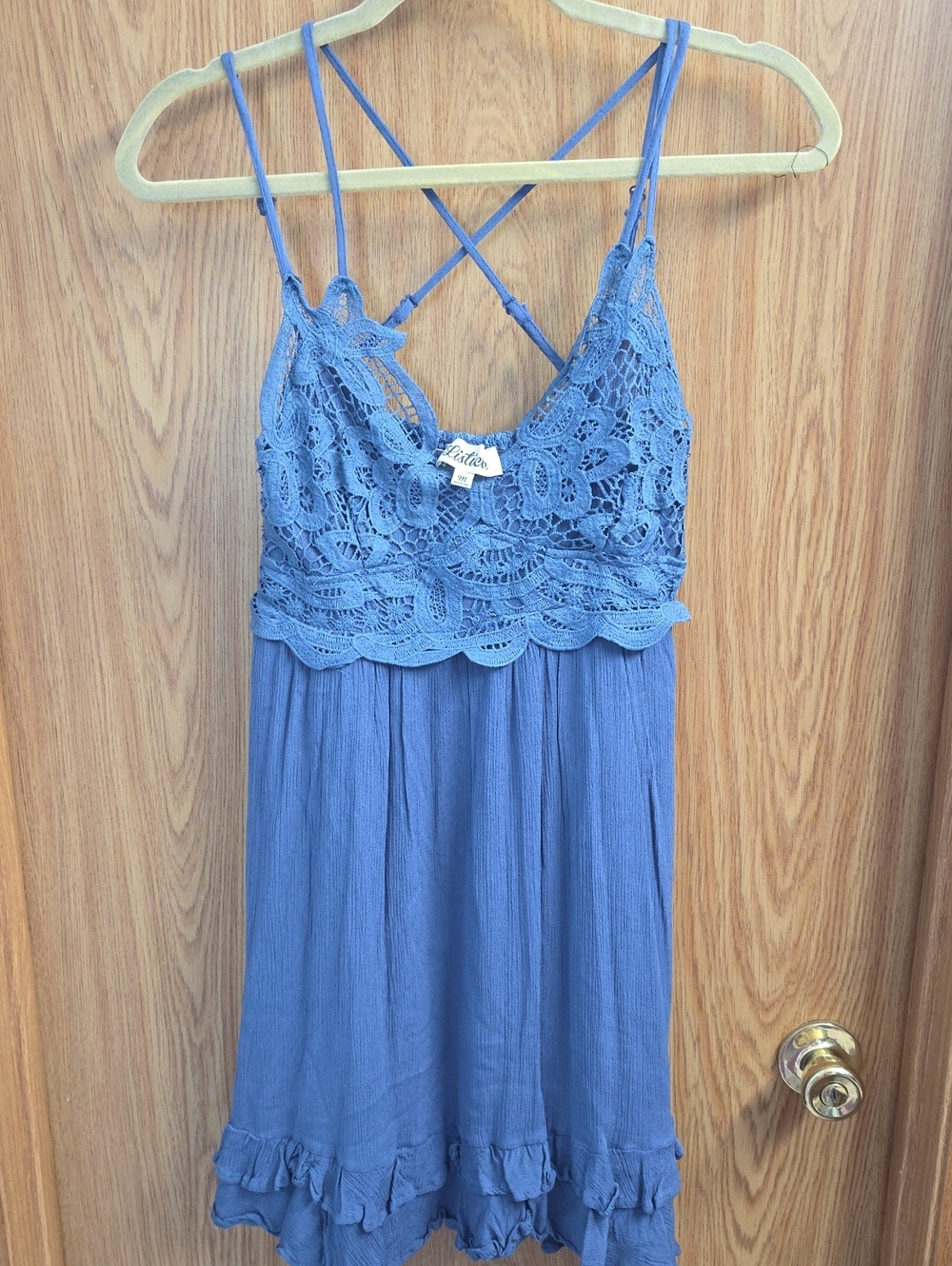 Lulu's Dusty Blue Lace-Trim Cami Dress